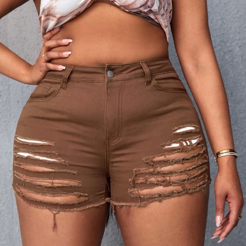 High waist ripped frayed denim shorts